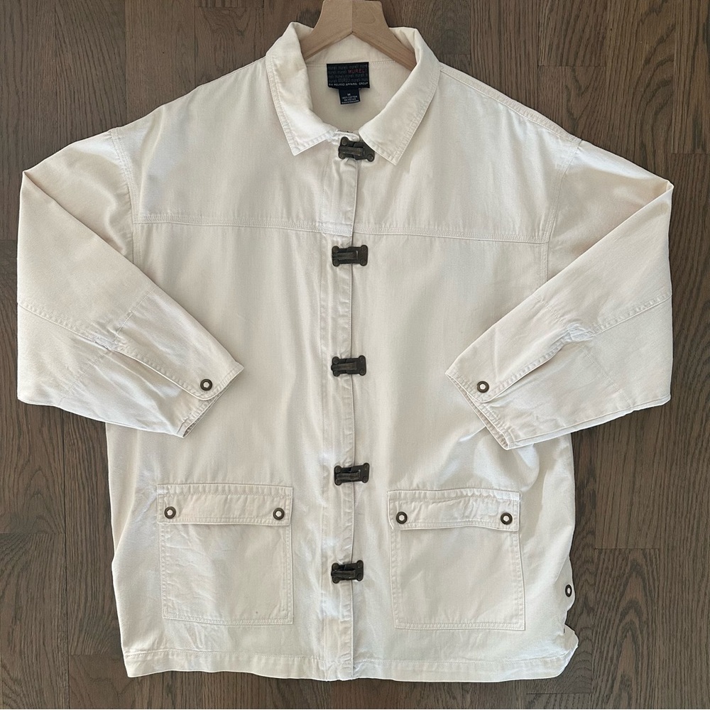 Vintage Oversized Toggle Front Chore Coat Jacket in Natural Cream Size Medium
